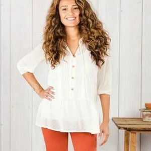 Matilda Jane Light the Way Blouse - EUC - Sheer Boho Peasant Top - Swiss Dot